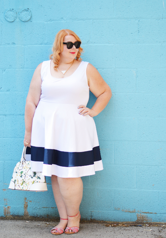 Plus Size Clothing for Women - Classic Stripe Skater Dress - White - Society+ - Society Plus - Buy Online Now! - 1