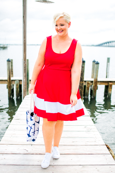 Plus Size Clothing for Women - Classic Stripe Skater Dress - Red - Society+ - Society Plus - Buy Online Now! - 1