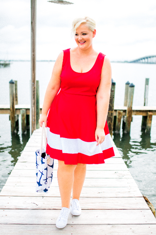 Plus Size Clothing for Women - Classic Stripe Skater Dress - Red - Society+ - Society Plus - Buy Online Now! - 1