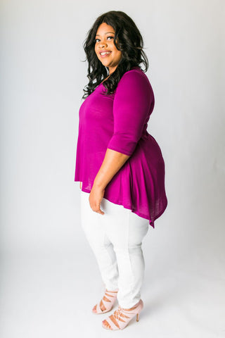 Plus Size Clothing for Women - 3/4 Sleeve Top - Magenta - Society+ - Society Plus - Buy Online Now! - 1