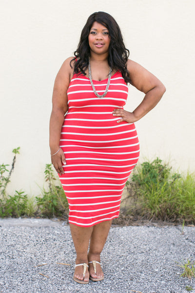 Plus Size Clothing for Women - Tailor Made Striped Dress - Coral - Society+ - Society Plus - Buy Online Now! - 2
