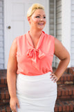 Plus Size Clothing for Women - Sleeveless Bow Blouse - Salmon - Society+ - Society Plus - Buy Online Now! - 1