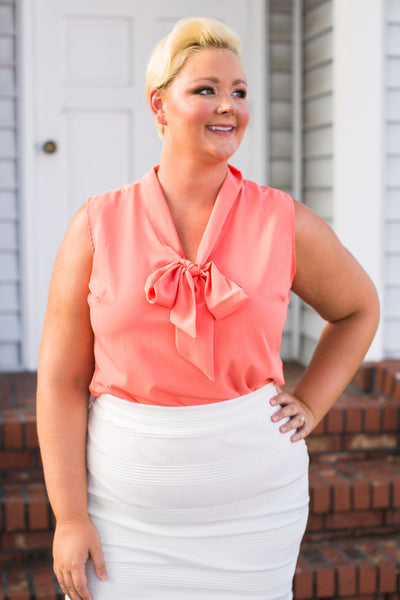 Plus Size Clothing for Women - Sleeveless Bow Blouse - Salmon - Society+ - Society Plus - Buy Online Now! - 1