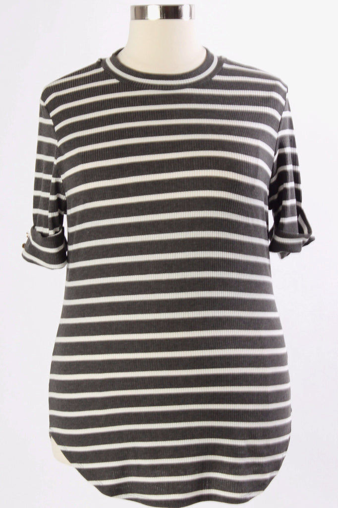 Plus Size Clothing for Women - Agnes Stripey Top - Charcoal - Society+ - Society Plus - Buy Online Now! - 1