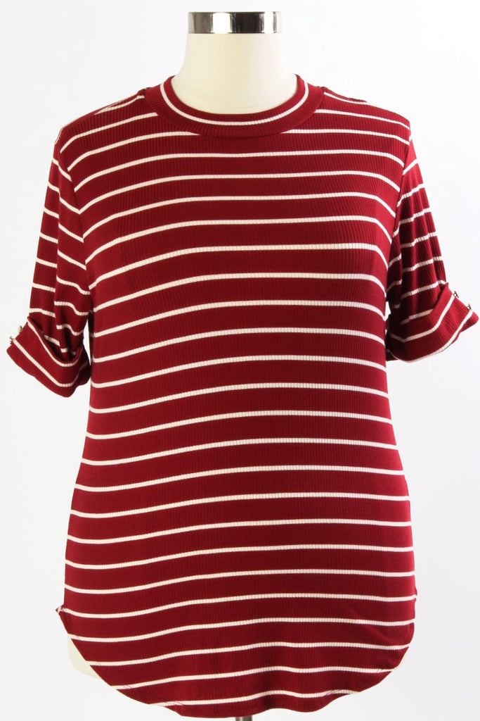 Plus Size Clothing for Women - Agnes Stripey Top - Burgundy - Society+ - Society Plus - Buy Online Now! - 1