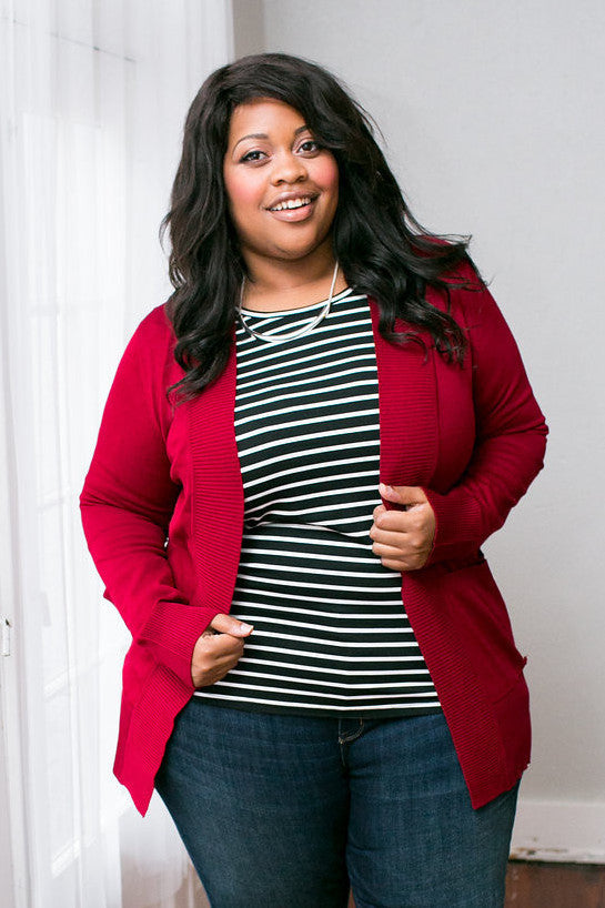 Plus Size Clothing for Women - You, Me, & A Cup of Tea Cardi - Burgundy - Society+ - Society Plus - Buy Online Now! - 1