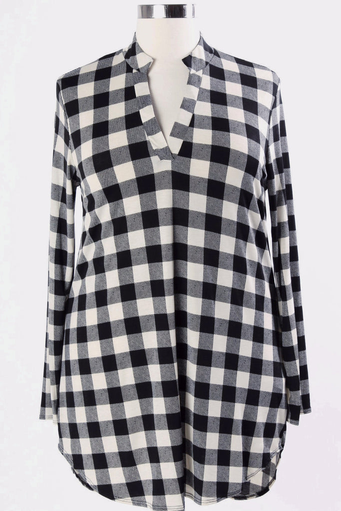 Plus Size Clothing for Women - Gone Glamping Plaid Tunic - Black/Ivory - Society+ - Society Plus - Buy Online Now! - 1