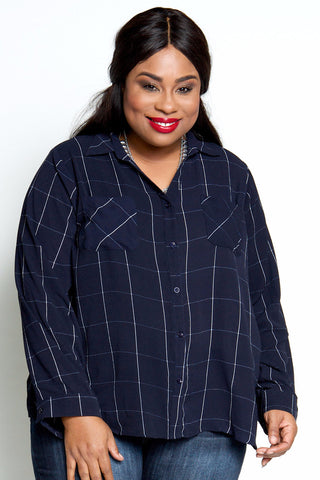 Plus Size Clothing for Women - Collared Pocket Top by Sabrina Servance - Navy - Society+ - Society Plus - Buy Online Now! - 1