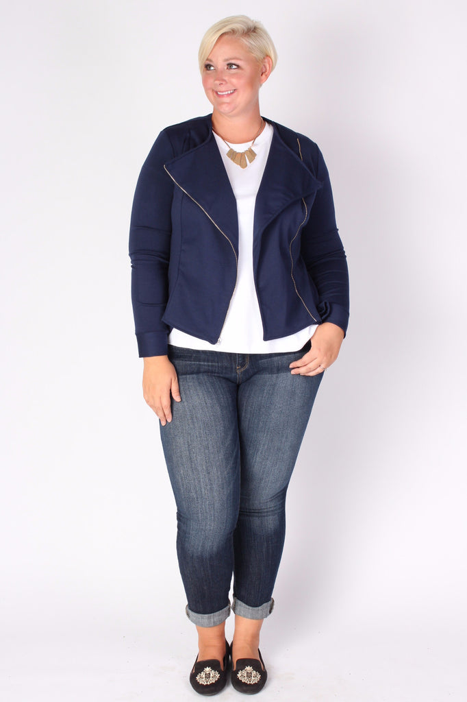 Plus Size Clothing for Women - Posh Zippered Blazer - Navy - Society+ - Society Plus - Buy Online Now! - 1