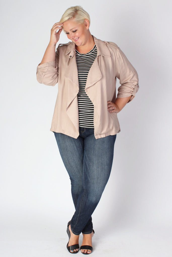 Plus Size Clothing for Women - Sporty Open Cardigan in Taupe - Society+ - Society Plus - Buy Online Now! - 1
