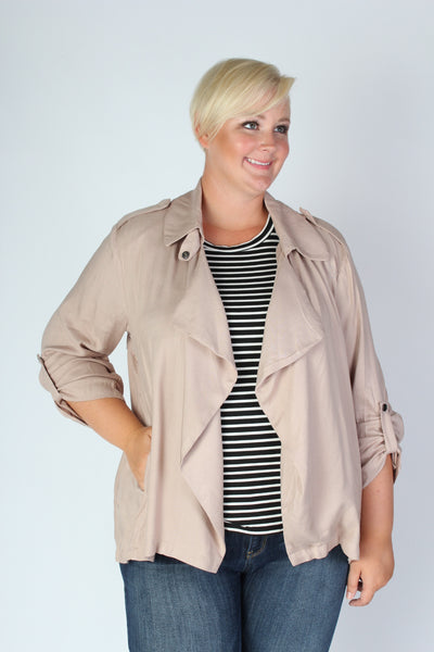 Plus Size Clothing for Women - Sporty Open Cardigan in Taupe - Society+ - Society Plus - Buy Online Now! - 3