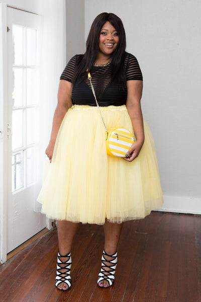 Plus Size Clothing for Women - Striped Round Crossbody Bag - Yellow - Society+ - Society Plus - Buy Online Now! - 1