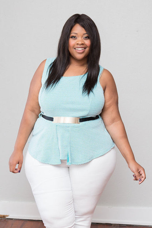 Plus Size Clothing for Women - Aqua Peplum Top with Belt - Society+ - Society Plus - Buy Online Now! - 1