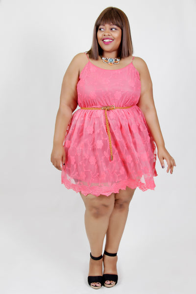Plus Size Clothing for Women - Sabrina Lace Flowers Dress  - Coral - Society+ - Society Plus - Buy Online Now! - 1