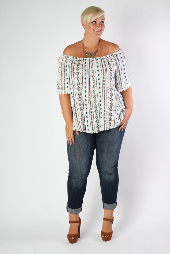 Plus Size Clothing for Women - Beach Breeze Tribal 1/2 Sleeve Top - Society+ - Society Plus - Buy Online Now! - 1