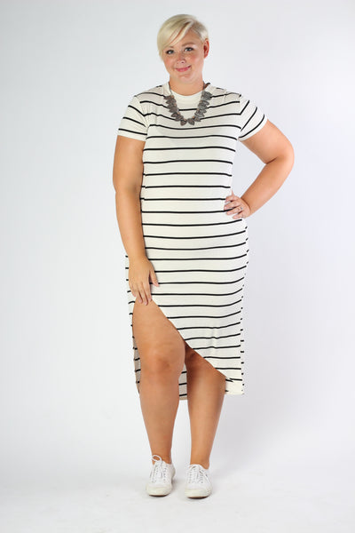 Plus Size Clothing for Women - Nautical Striped Fitted Dress - Ivory - Society+ - Society Plus - Buy Online Now! - 3