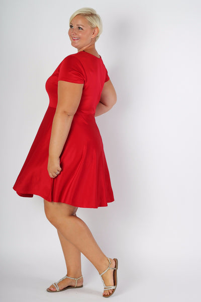 Plus Size Clothing for Women - Solid Skater Dress - Red - Society+ - Society Plus - Buy Online Now! - 3