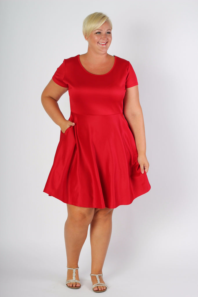 Plus Size Clothing for Women - Solid Skater Dress - Red - Society+ - Society Plus - Buy Online Now! - 1