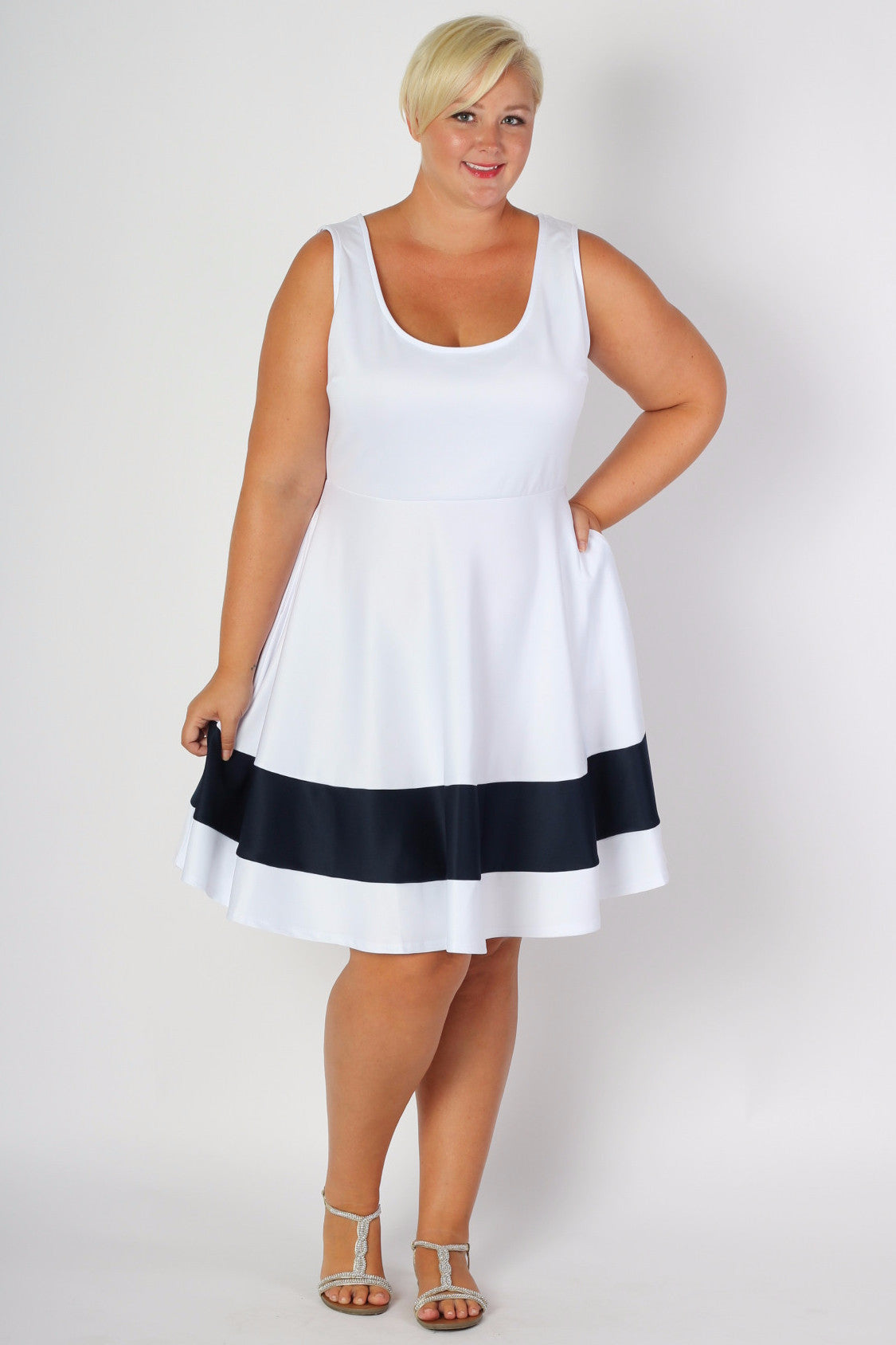 Plus Size Classic Stripe Skater Dress White – Society Plus