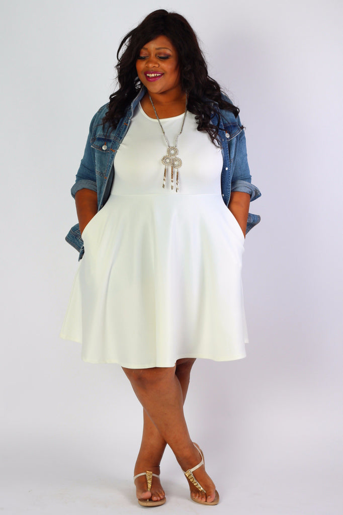 Plus Size Clothing for Women - Solid Skater Dress - Ivory - Society+ - Society Plus - Buy Online Now! - 1