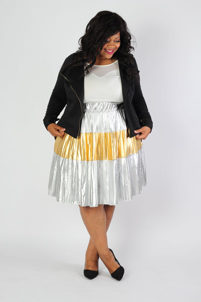 Plus Size Clothing for Women - Jessica Kane Silver/Gold Pleated Skirt - Society+ - Society Plus - Buy Online Now! - 2