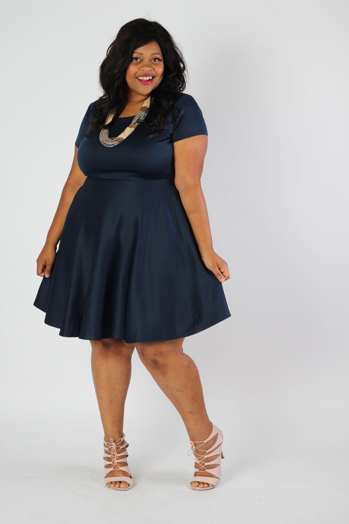Plus Size Clothing for Women - Solid Skater Dress - Navy - Society+ - Society Plus - Buy Online Now! - 1