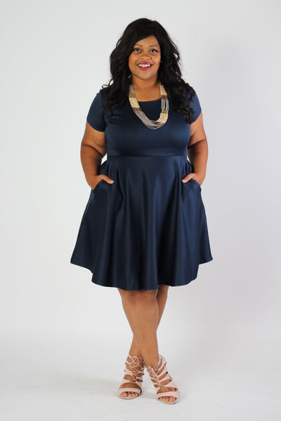 Plus Size Clothing for Women - Solid Skater Dress - Navy - Society+ - Society Plus - Buy Online Now! - 2