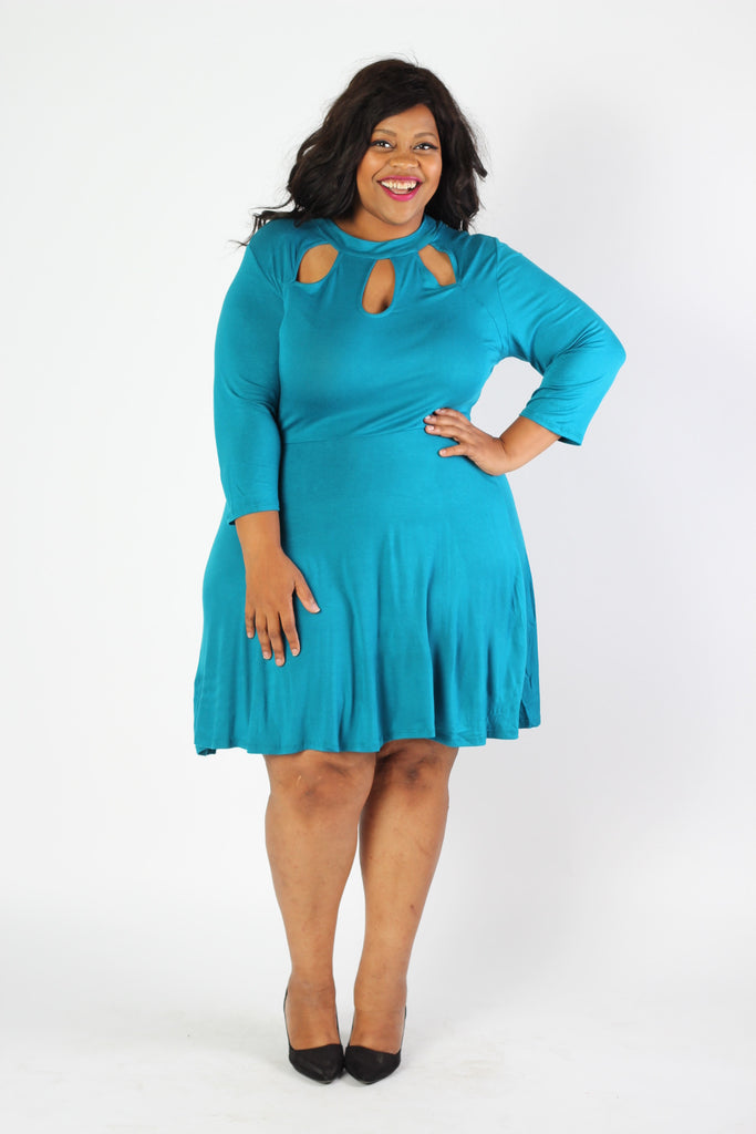 Plus Size Clothing for Women - Lady Boss Keyhole Dress - Turquoise - Society+ - Society Plus - Buy Online Now! - 1