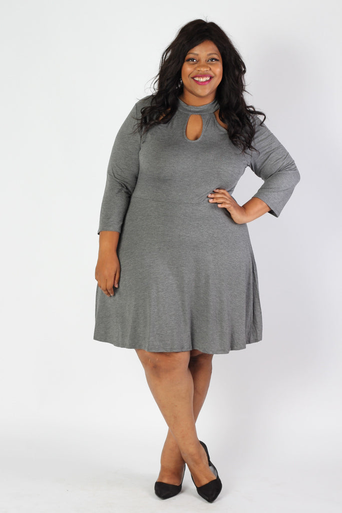 Plus Size Clothing for Women - Lady Boss Keyhole Dress - Charcoal - Society+ - Society Plus - Buy Online Now! - 1