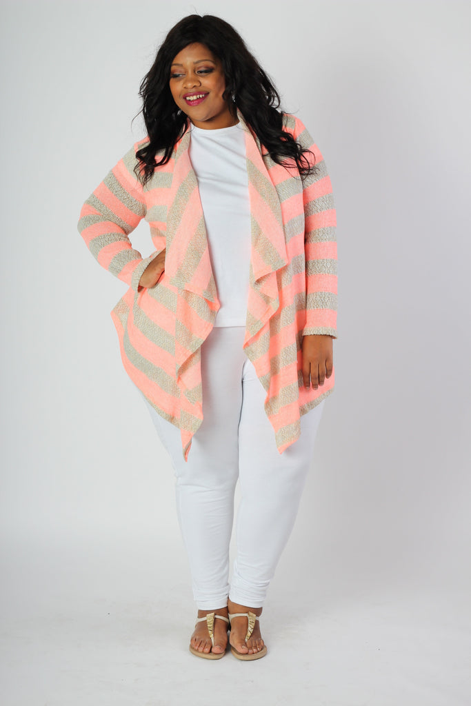 Plus Size Clothing for Women - Striped Lightweight Cardi - Orange - Society+ - Society Plus - Buy Online Now! - 1