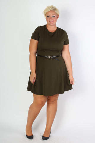 Plus Size Clothing for Women - Fitted Dress With Belt - Olive - Society+ - Society Plus - Buy Online Now! - 1
