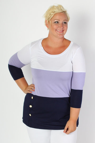 Plus Size Clothing for Women - Color Block Tunic - Navy & Lilac - Society+ - Society Plus - Buy Online Now! - 1