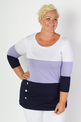 Plus Size Clothing for Women - Color Block Tunic - Navy & Lilac - Society+ - Society Plus - Buy Online Now! - 1