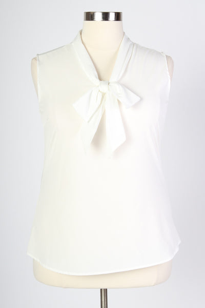 Plus Size Clothing for Women - Sleeveless Bow Blouse - White - Society+ - Society Plus - Buy Online Now! - 2