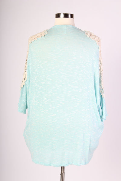 Plus Size Clothing for Women - Crochet Shoulder Cardigan - Sky Blue - Society+ - Society Plus - Buy Online Now! - 4