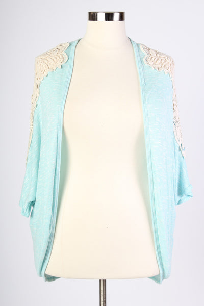 Plus Size Clothing for Women - Crochet Shoulder Cardigan - Sky Blue - Society+ - Society Plus - Buy Online Now! - 2