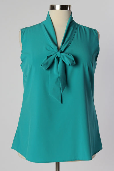 Plus Size Clothing for Women - Sleeveless Bow Blouse - Teal - Society+ - Society Plus - Buy Online Now! - 2