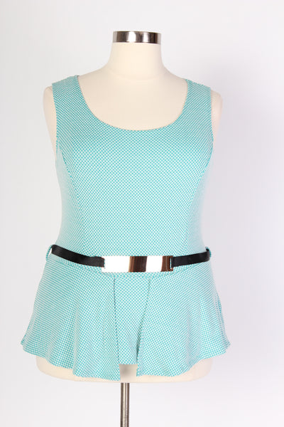 Plus Size Clothing for Women - Aqua Peplum Top with Belt - Society+ - Society Plus - Buy Online Now! - 2
