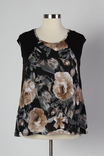 Plus Size Clothing for Women - Cap Sleeve Black and Floral Top - Society+ - Society Plus - Buy Online Now! - 2