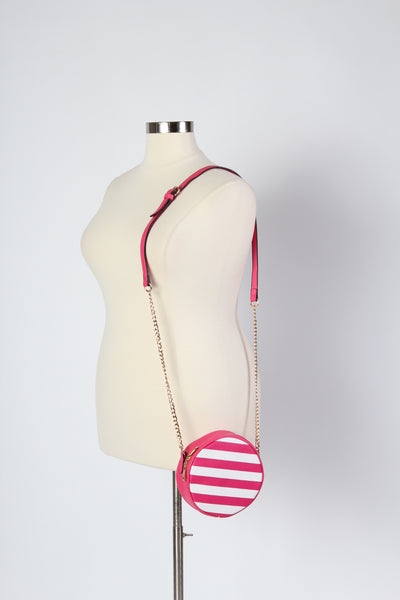 Plus Size Clothing for Women - Striped Round Crossbody Bag - Fuchsia - Society+ - Society Plus - Buy Online Now! - 4