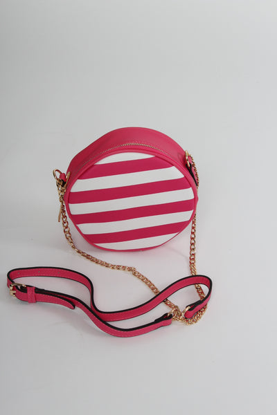 Plus Size Clothing for Women - Striped Round Crossbody Bag - Fuchsia - Society+ - Society Plus - Buy Online Now! - 2