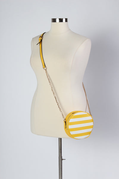 Plus Size Clothing for Women - Striped Round Crossbody Bag - Yellow - Society+ - Society Plus - Buy Online Now! - 2