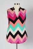 Plus Size Clothing for Women - Multi-Color Sleeveless Chevron Top - Fuchsia - Society+ - Society Plus - Buy Online Now! - 2
