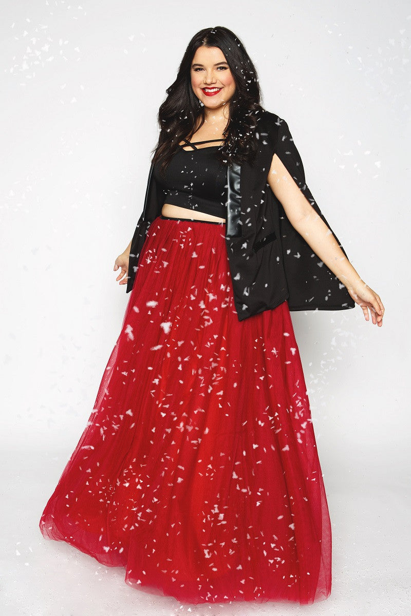 red tutu dress plus size Red Satin Sequins Overbust Plus Size Corset Dress Tutu Skirt 46 (for waist Size 50"-51)