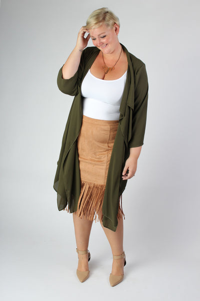 Plus Size Clothing for Women - Fringed Skirt  - Caramel - Society+ - Society Plus - Buy Online Now! - 3