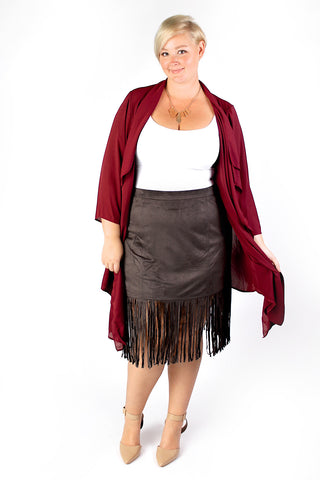 Plus Size Clothing for Women - Fringed Skirt - Charcoal - Society+ - Society Plus - Buy Online Now! - 1