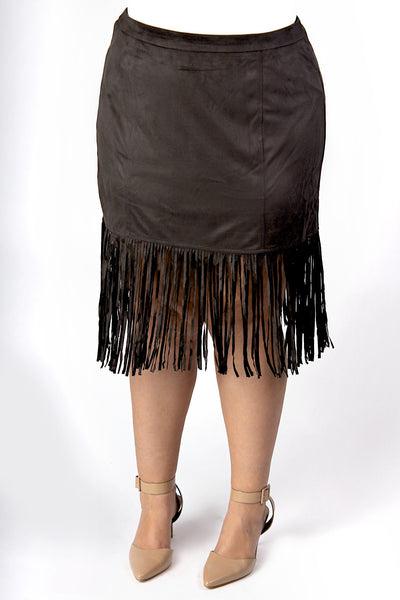 Plus Size Clothing for Women - Fringed Skirt - Charcoal - Society+ - Society Plus - Buy Online Now! - 2