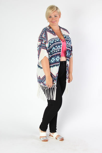 Plus Size Clothing for Women - High Desert Fantasy Cardigan - Navy & White - Society+ - Society Plus - Buy Online Now! - 1