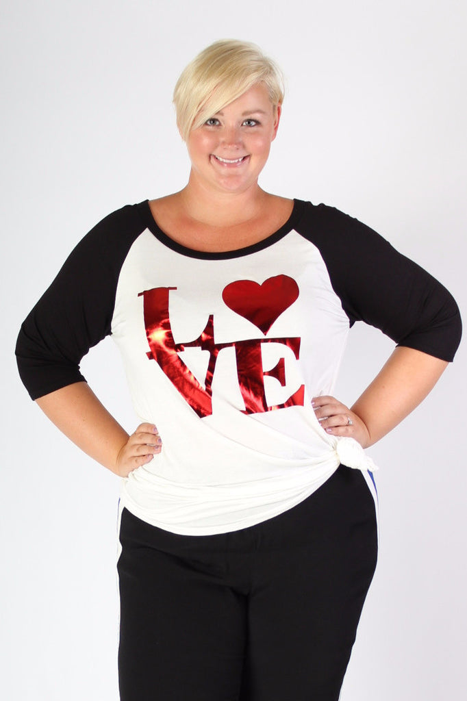 Plus Size Clothing for Women - Metallic LOVE Top - Society+ - Society Plus - Buy Online Now! - 1