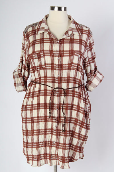 Plus Size Clothing for Women - Plaid Button Up Dress - Rust - Society+ - Society Plus - Buy Online Now! - 3